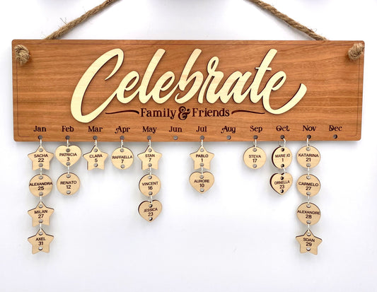 Calendrier d'anniversaire personnalisé en bois